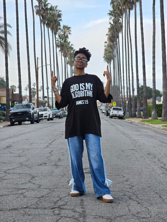 Personalizable Scripture God Is My Algorithm® Unisex Oversized High-Neck Organic Cotton Tee