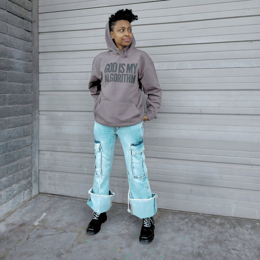 God Is My Algorithm® Steel Gray/Vintage Black Mid-Weight PUFF Print Hoodie