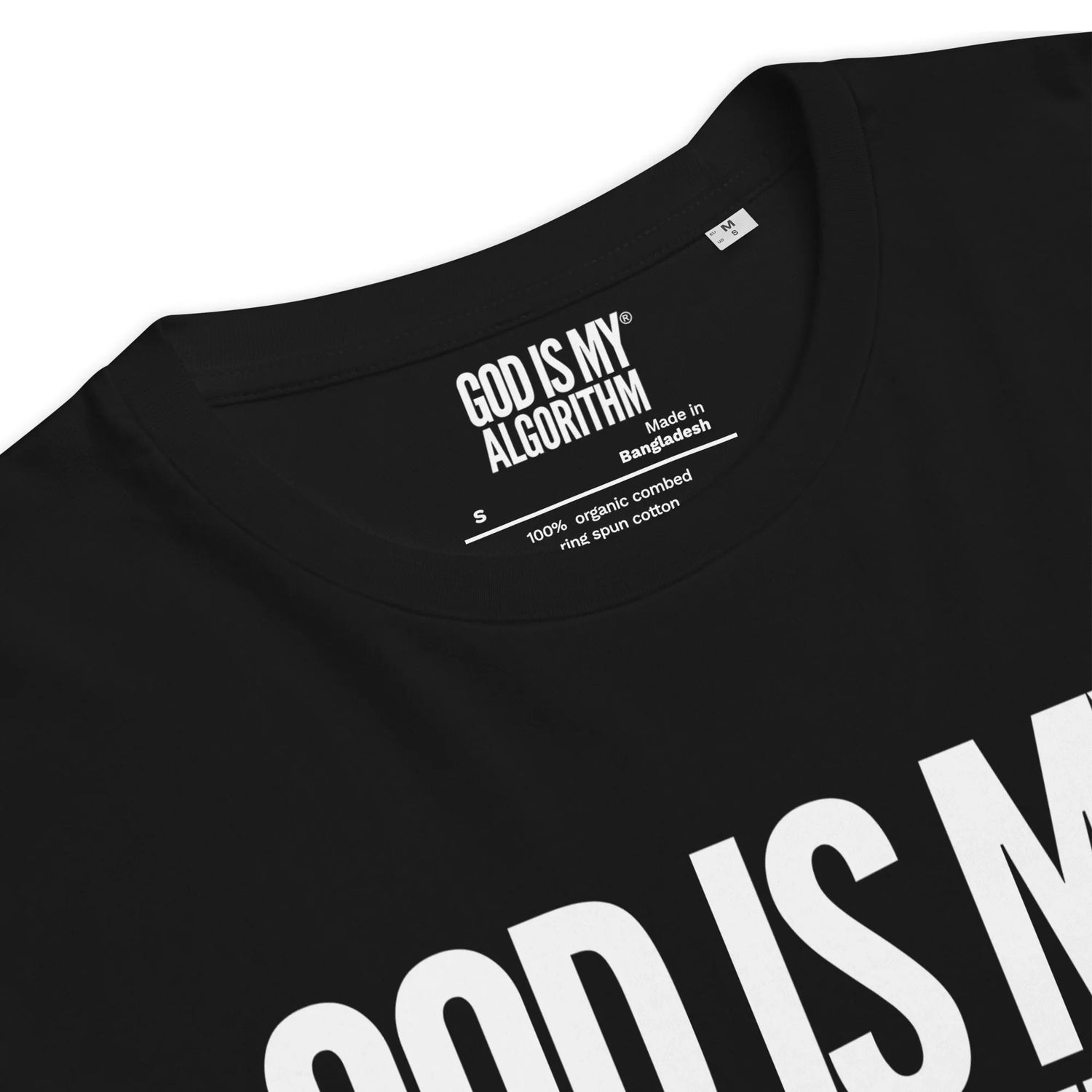 Example of an organic cotton clothing item from the God Is My Algorithm® Organic Essentials Collection