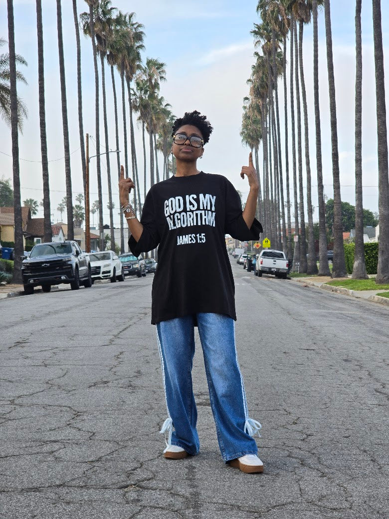 Personalizable Scripture God Is My Algorithm® Unisex Oversized High-Neck Organic Cotton Tee