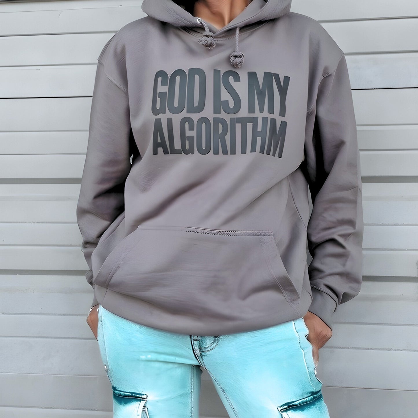 God Is My Algorithm® Steel Gray/Vintage Black Mid-Weight PUFF Print Hoodie